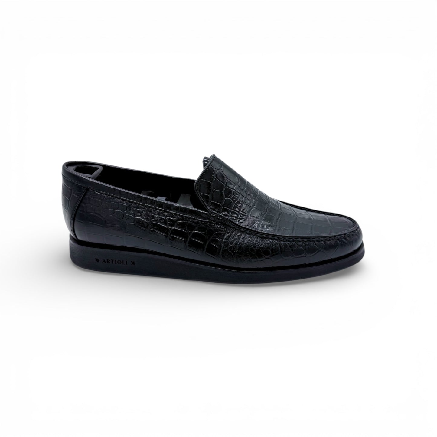 Mocassin Artioli en cuire de croco noir