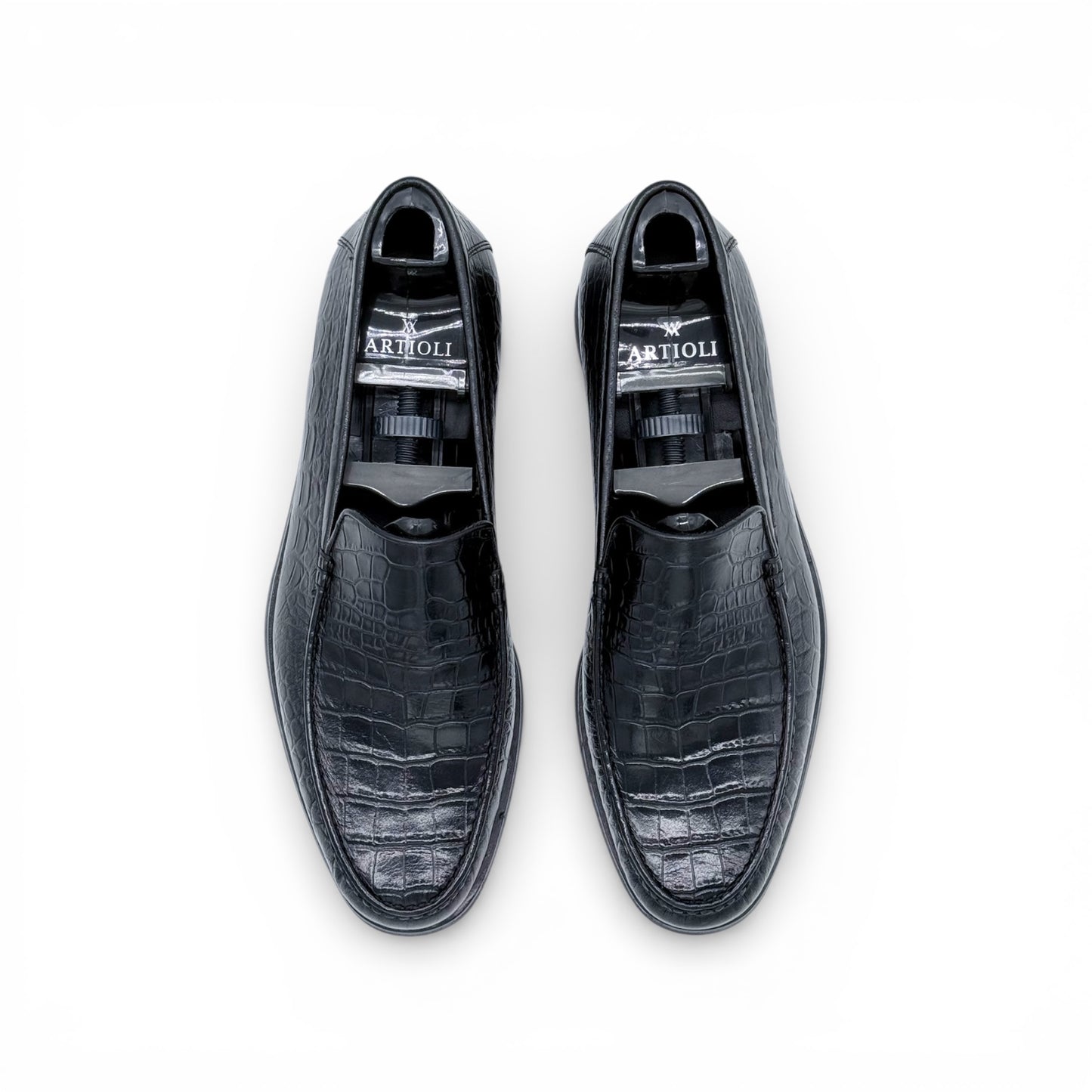 Mocassin Artioli en cuire de croco noir