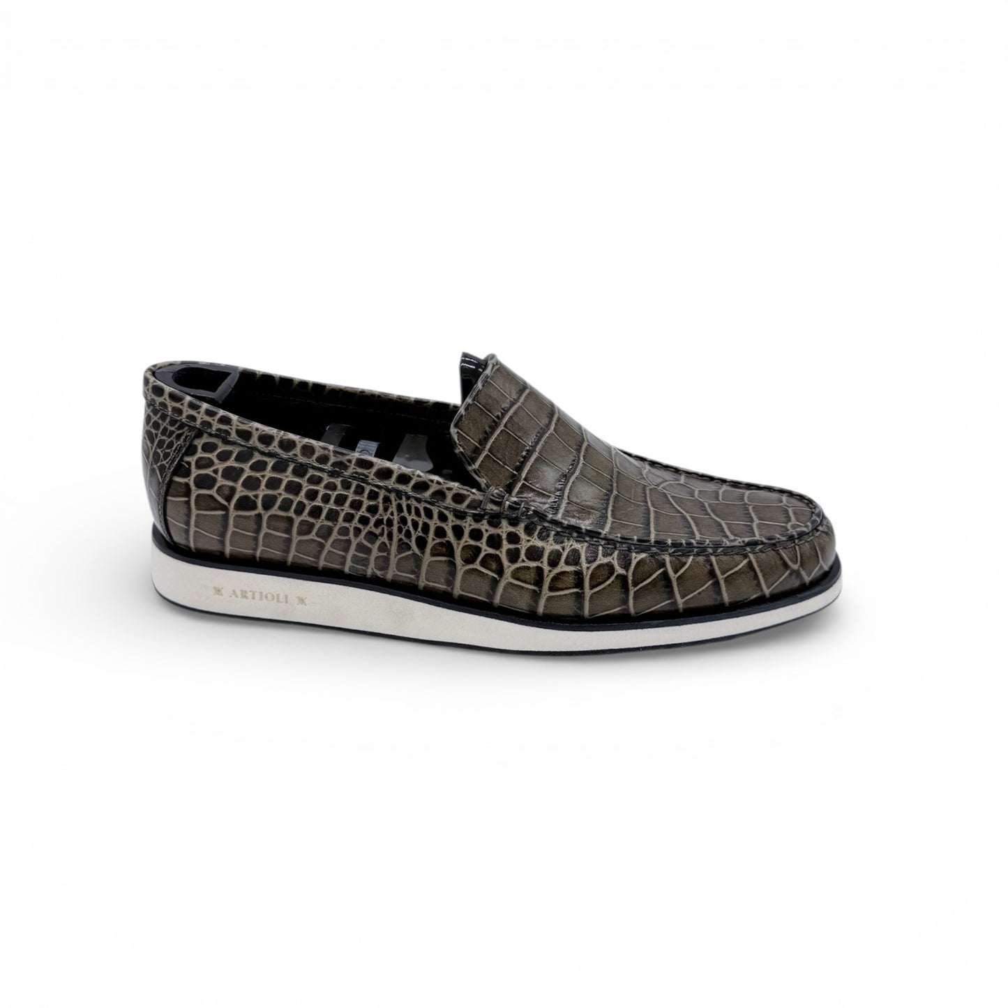 Mocassin Artioli en cuire de croco gris