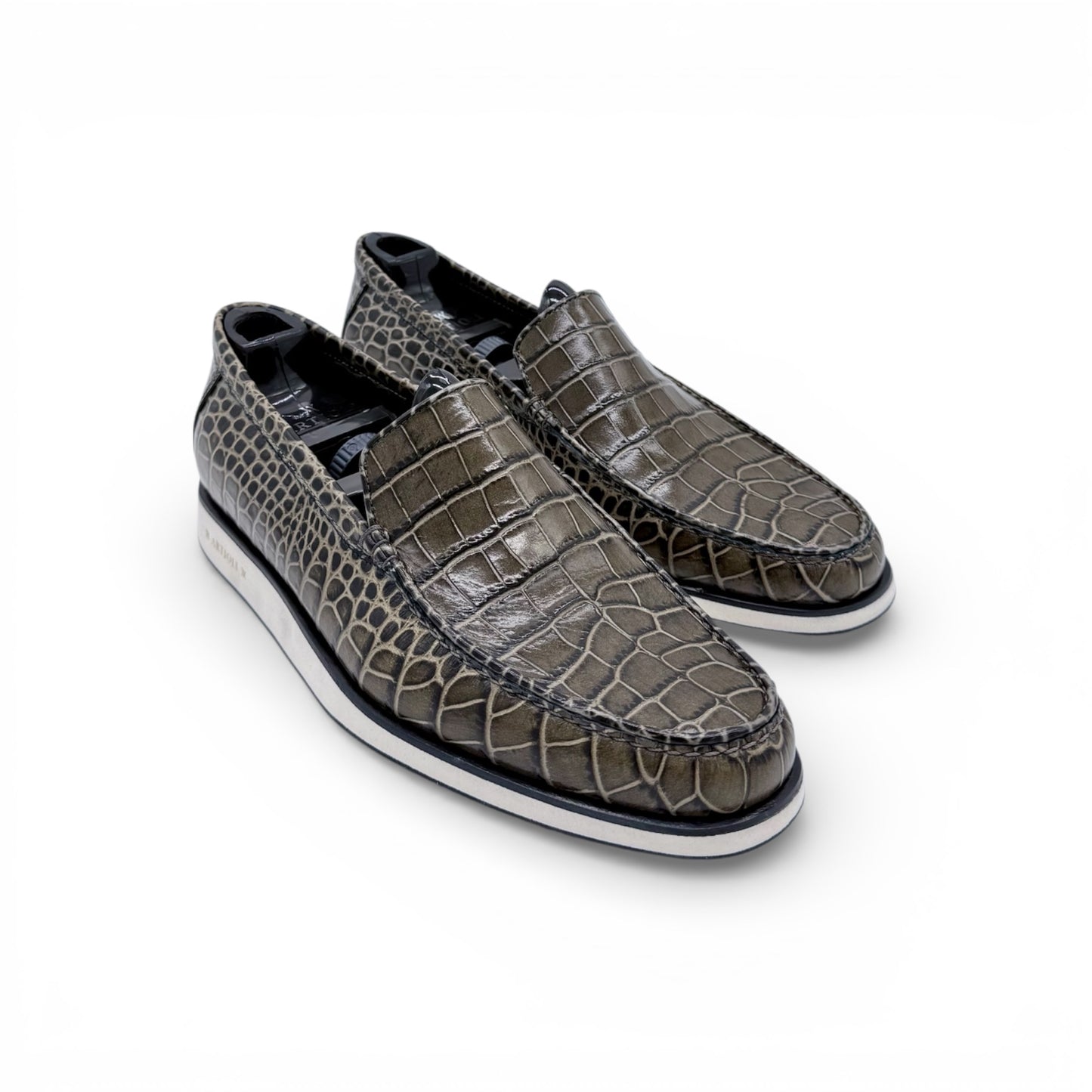 Mocassin Artioli en cuire de croco gris