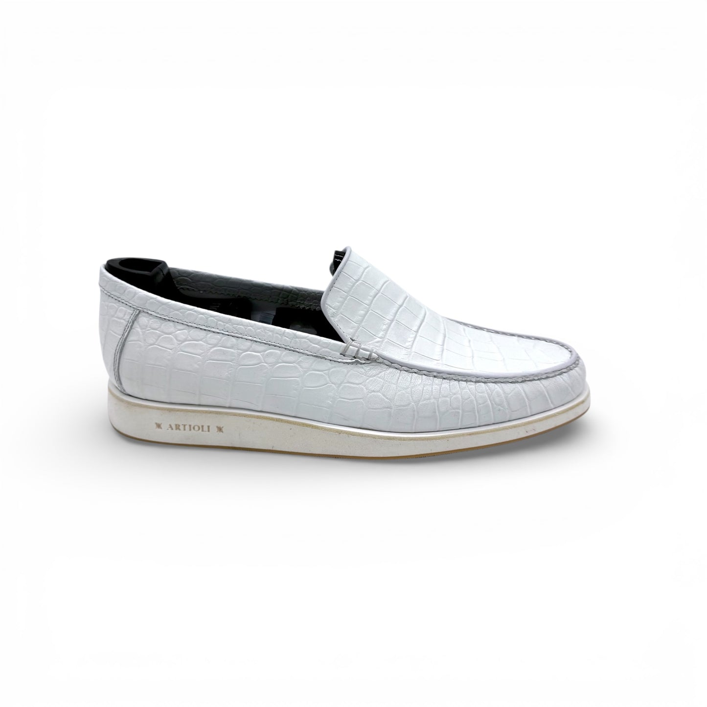 Mocassin Artioli en cuire de croco blanc