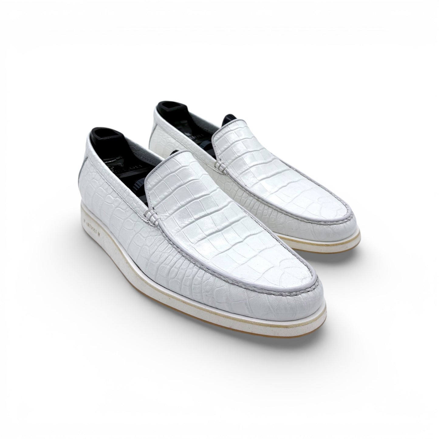 Mocassin Artioli en cuire de croco blanc