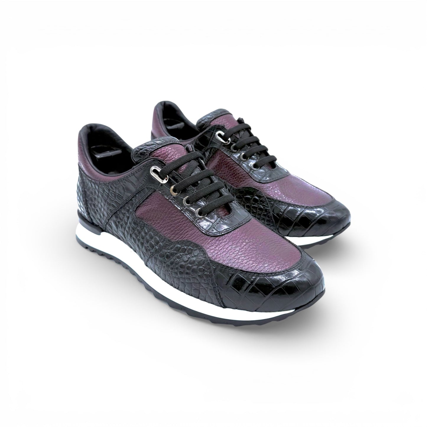 Sneakers Artioli cuir croco noir et bordeaux