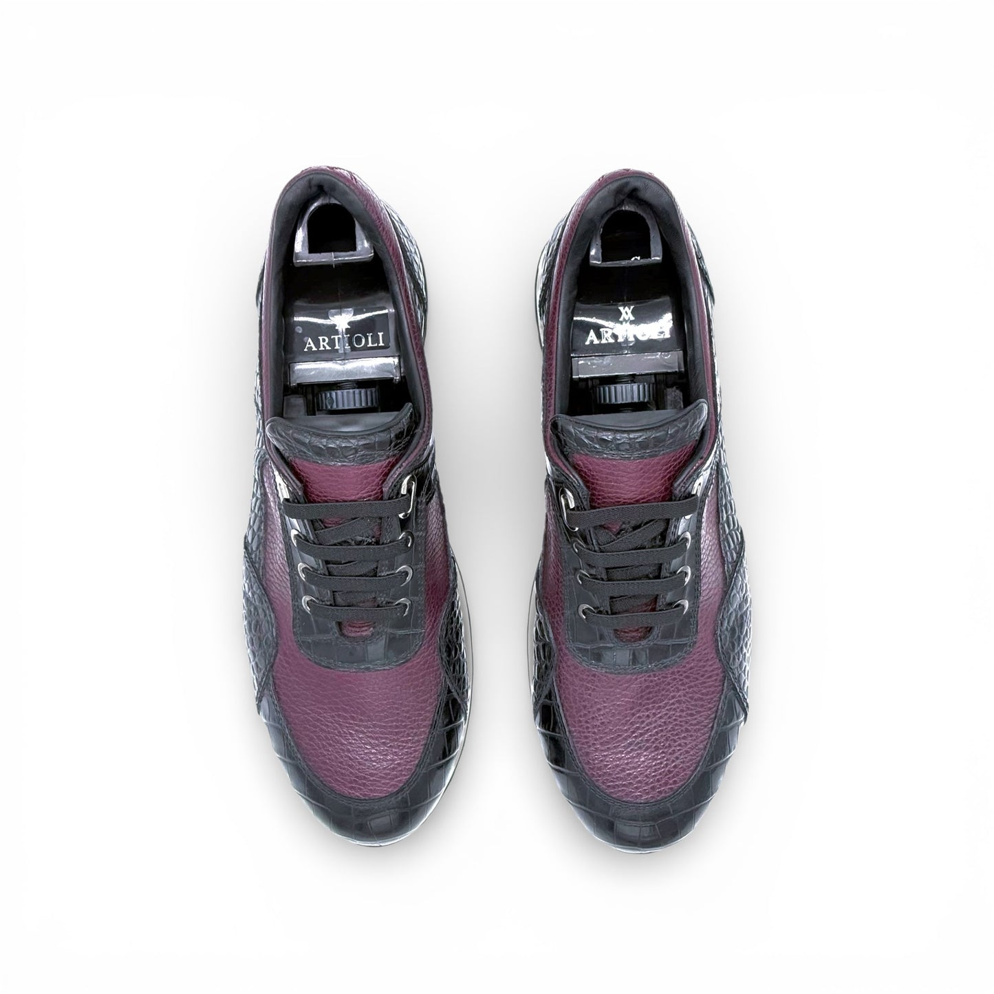 Sneakers Artioli cuir croco noir et bordeaux