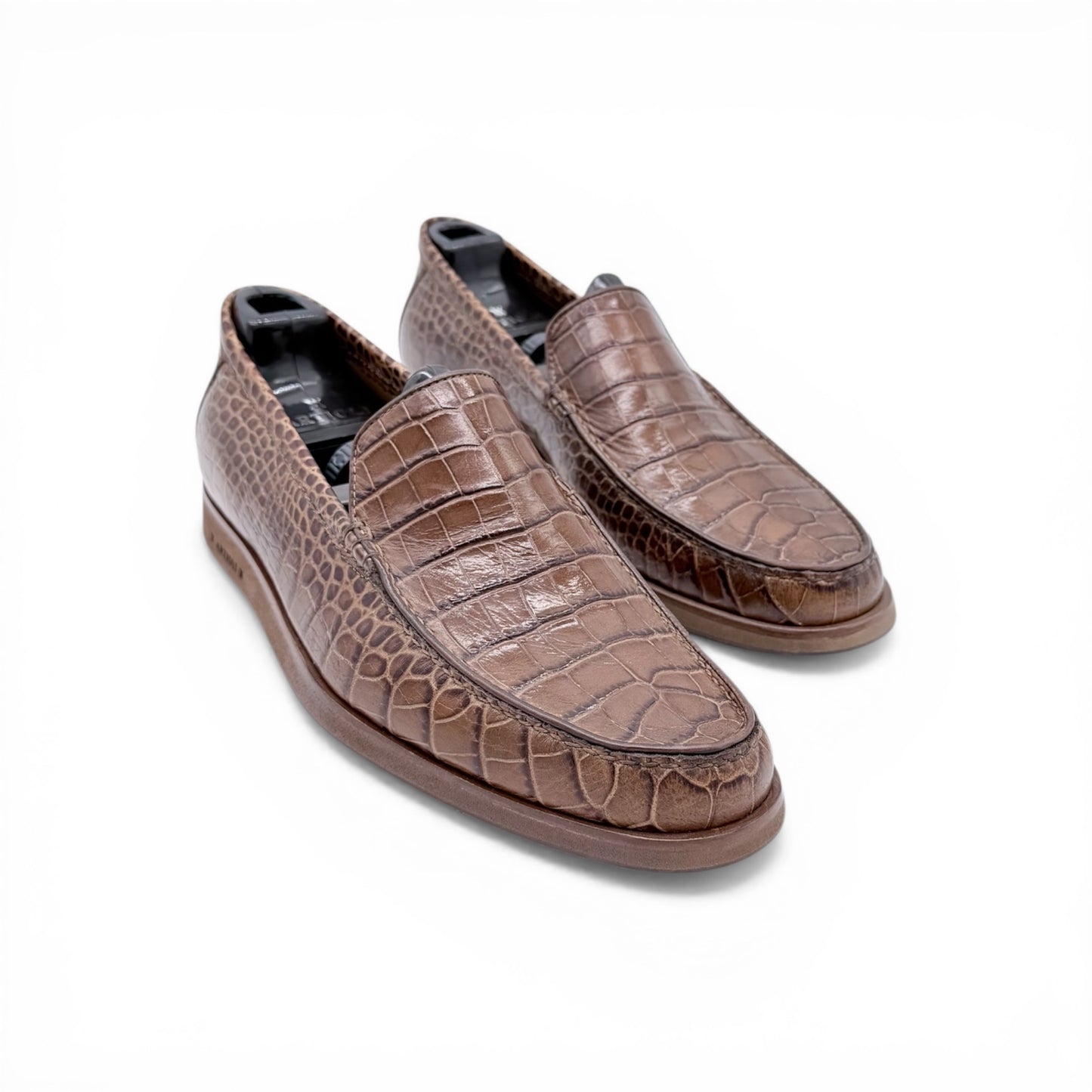 Mocassin Artioli en cuire de croco marron