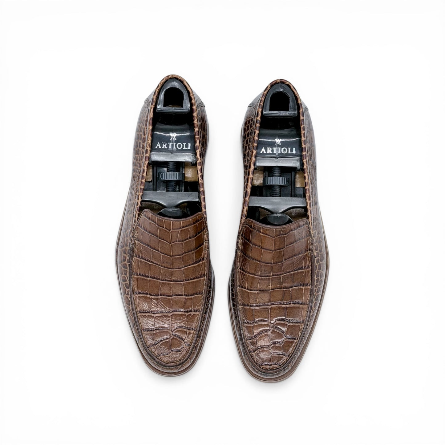 Mocassin Artioli en cuire de croco marron