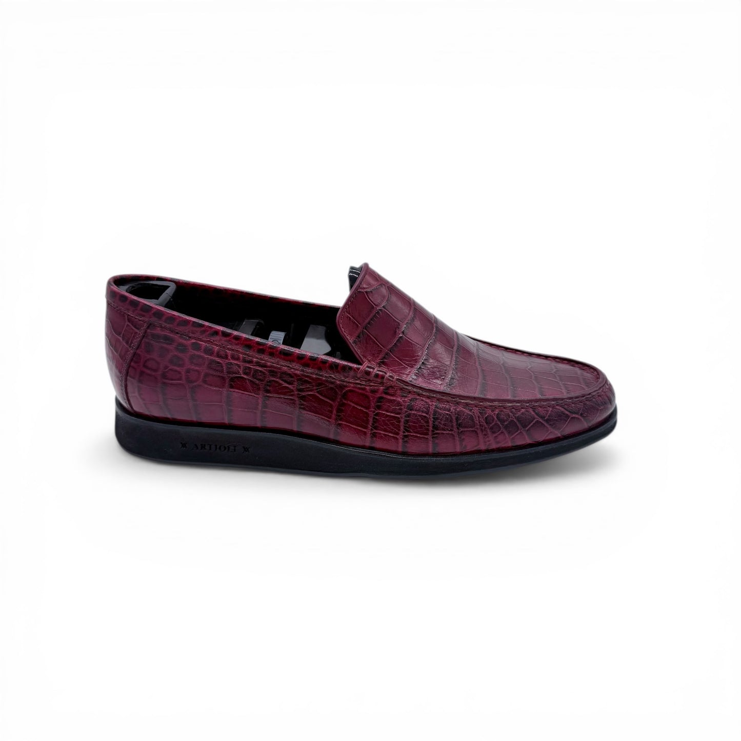 Mocassin Artioli en cuire de croco bordeaux