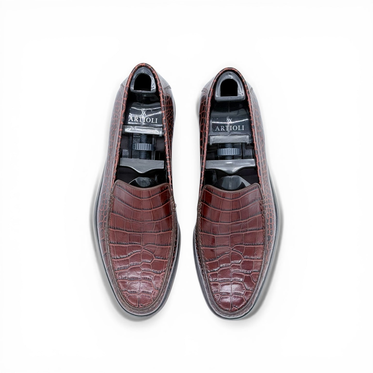 Mocassin Artioli en cuire de croco marron foncé
