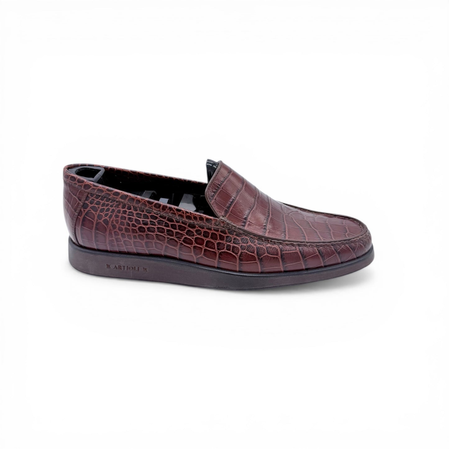 Mocassin Artioli en cuire de croco marron foncé