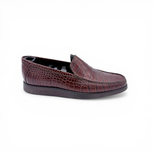 Mocassin Artioli en cuire de croco marron foncé
