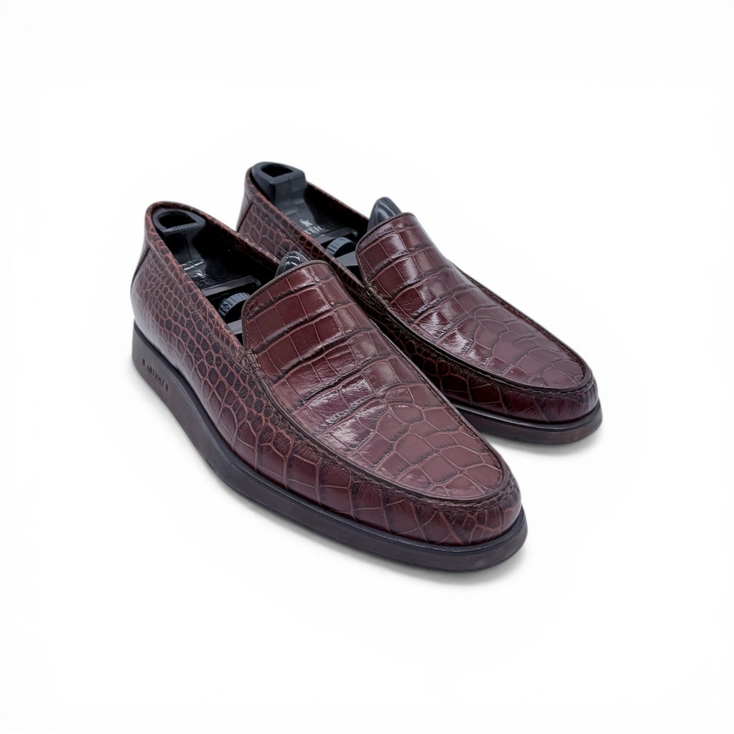 Mocassin Artioli en cuire de croco marron foncé