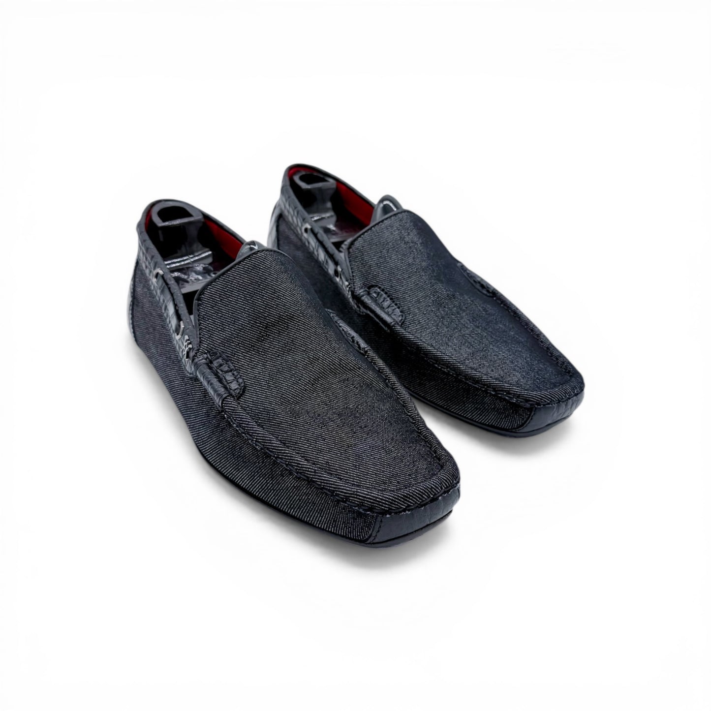 Mocassin Artioli en jeans et cuir de croco noir