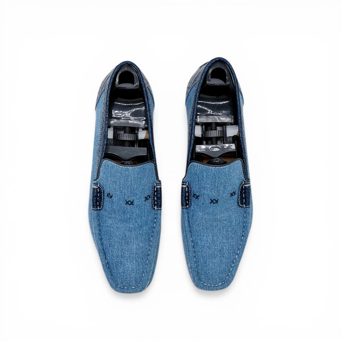 Mocassin Artioli en jeans et cuir de croco bleu