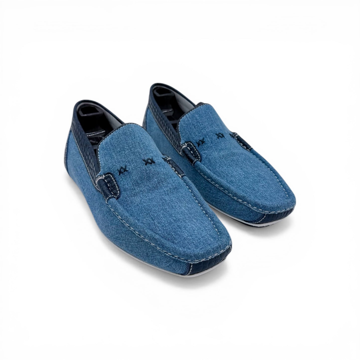 Mocassin Artioli en jeans et cuir de croco bleu