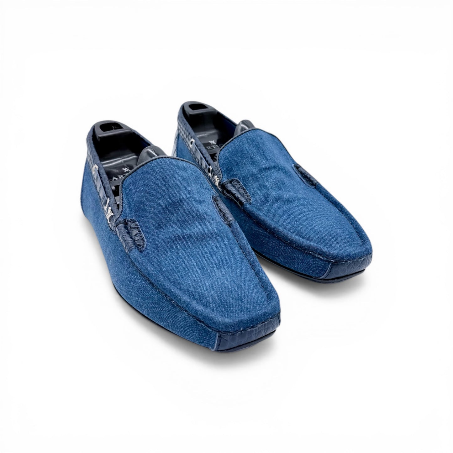 Mocassin Artioli en jeans et cuir de croco marine