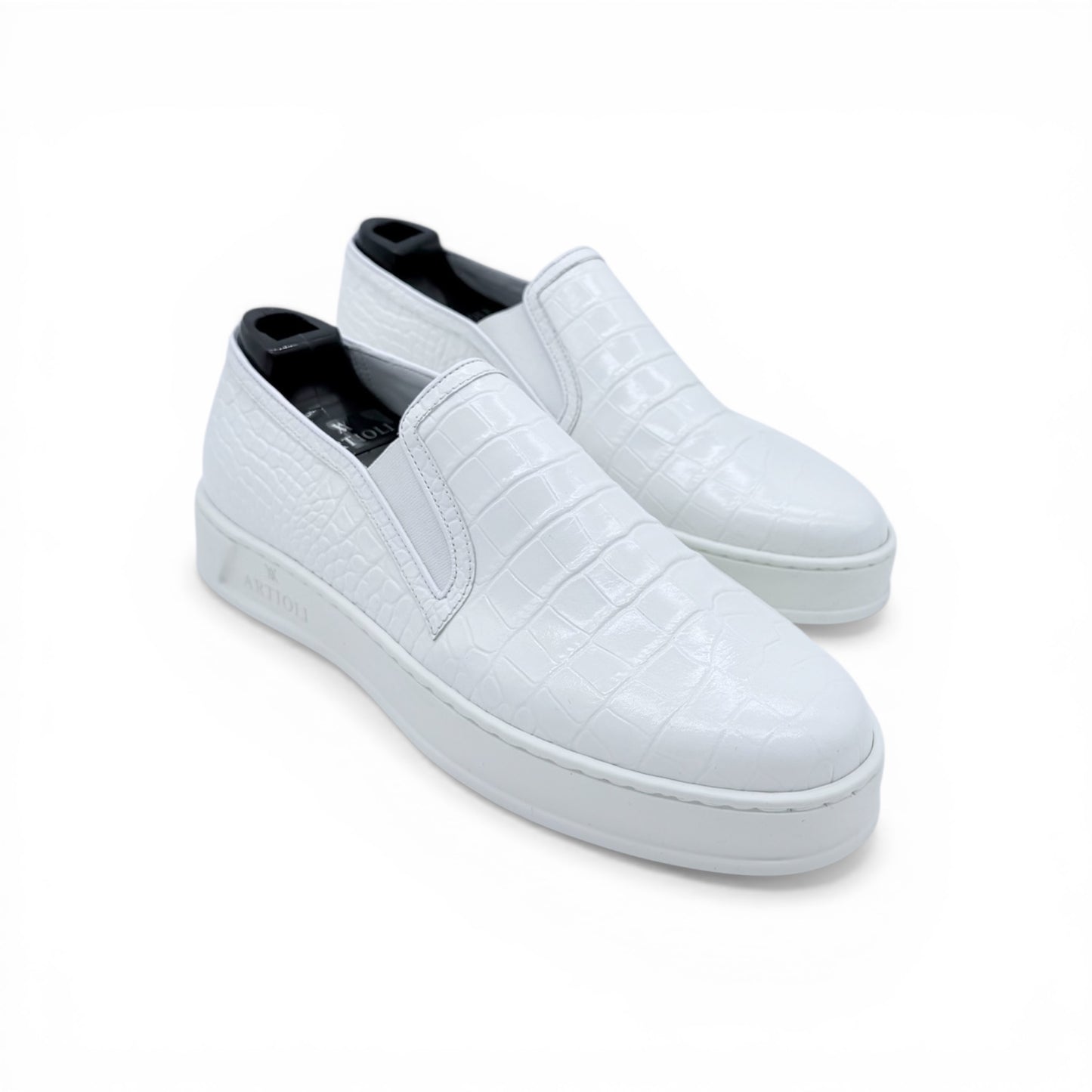 Sneakers Artioli en cuire de croco blanc