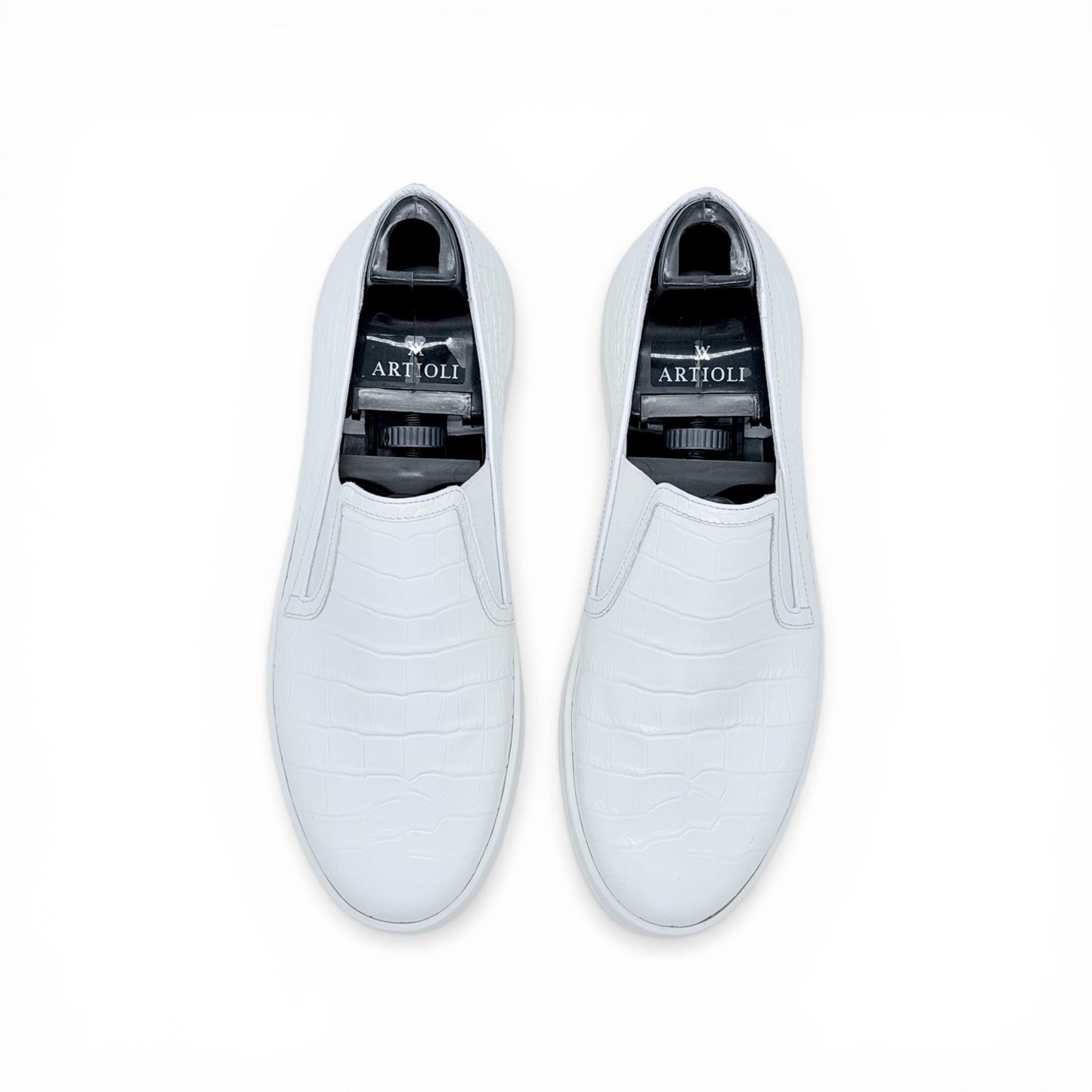 Sneakers Artioli en cuire de croco blanc