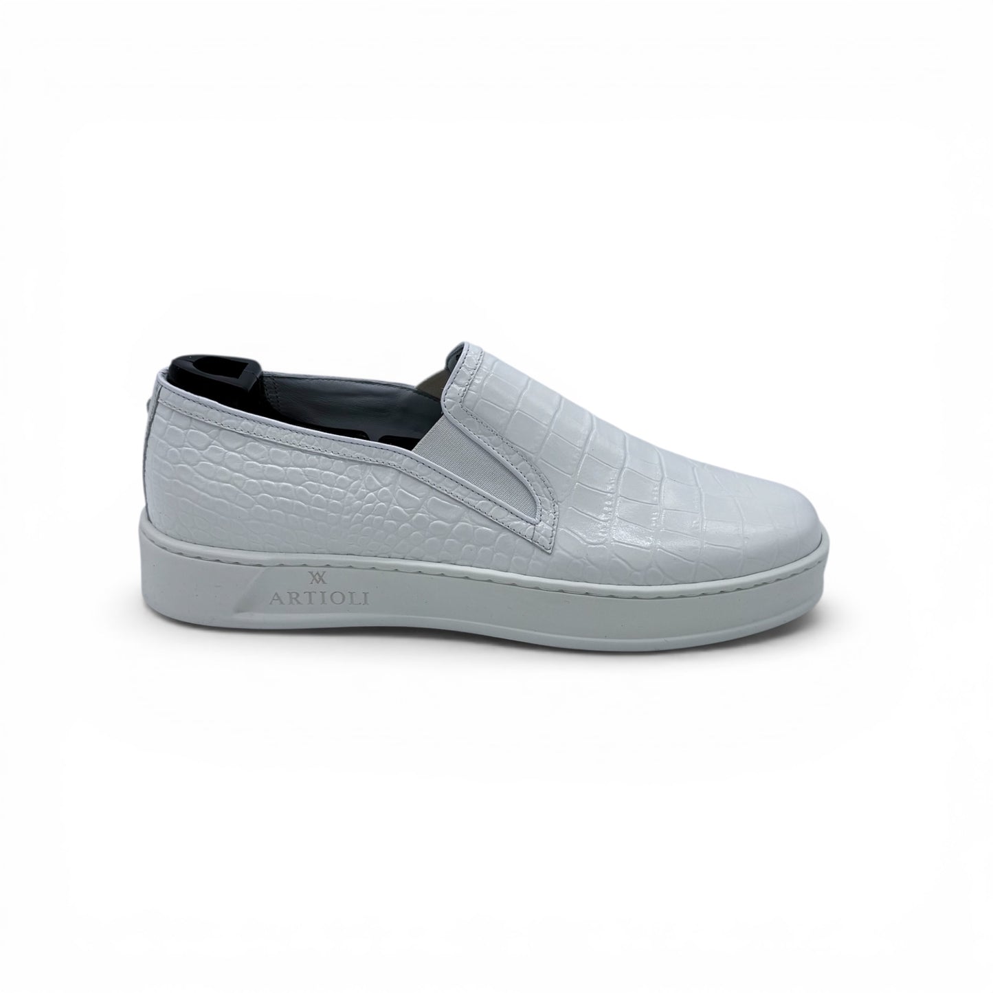Sneakers Artioli en cuire de croco blanc