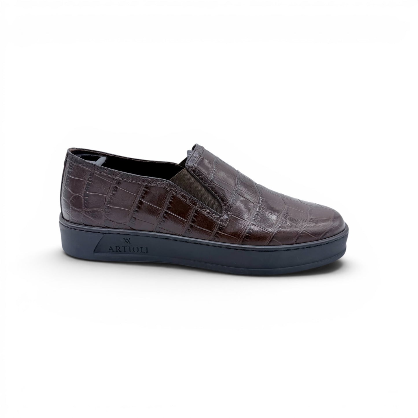 Sneakers Artioli en cuire de croco marron