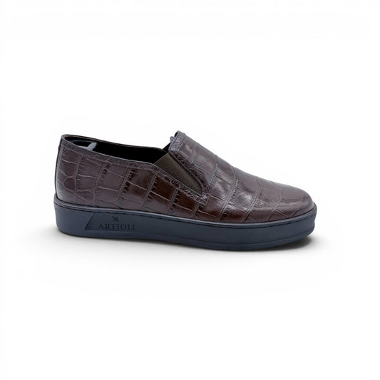 Sneakers Artioli en cuire de croco marron