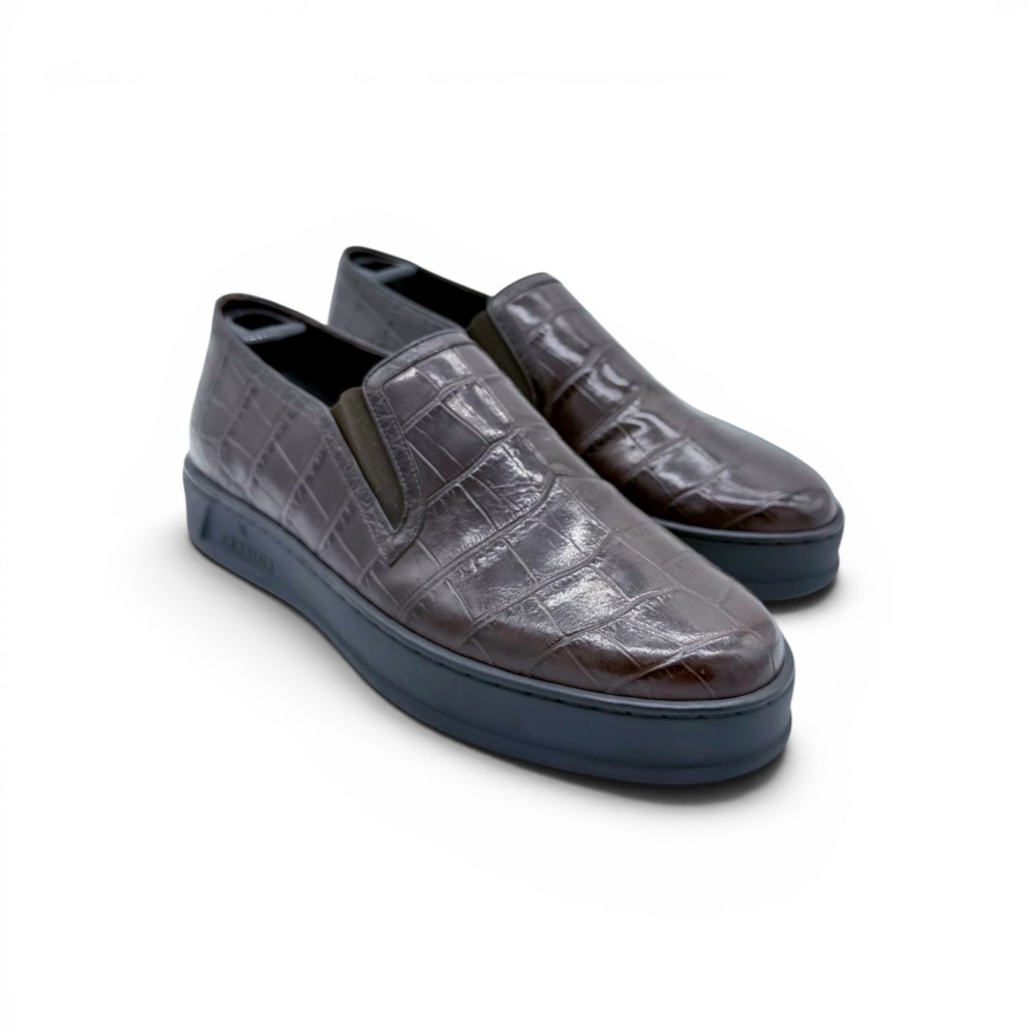 Sneakers Artioli en cuire de croco marron