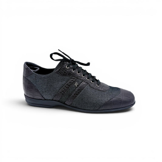 Sneakers Artioli en cuir de croco et cuir imprimé noir