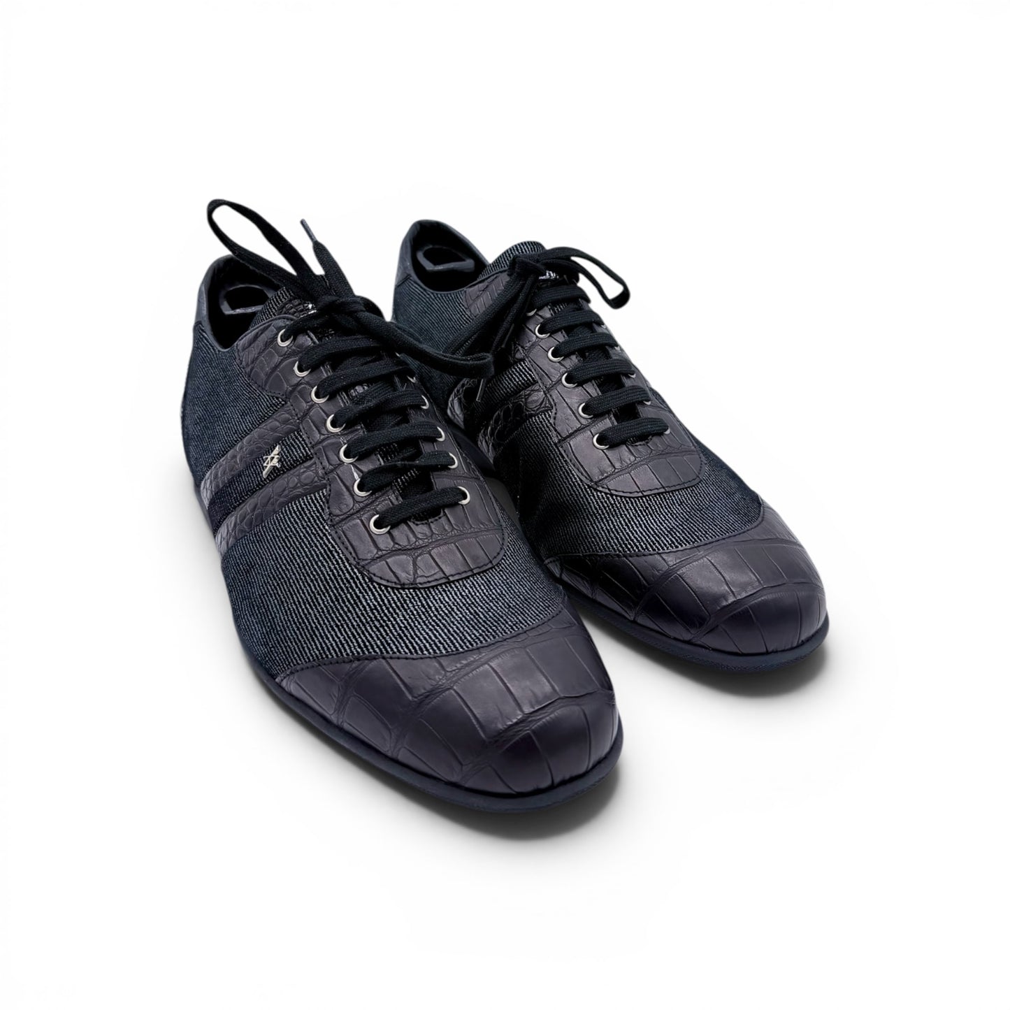 Sneakers Artioli en cuir de croco et cuir imprimé noir