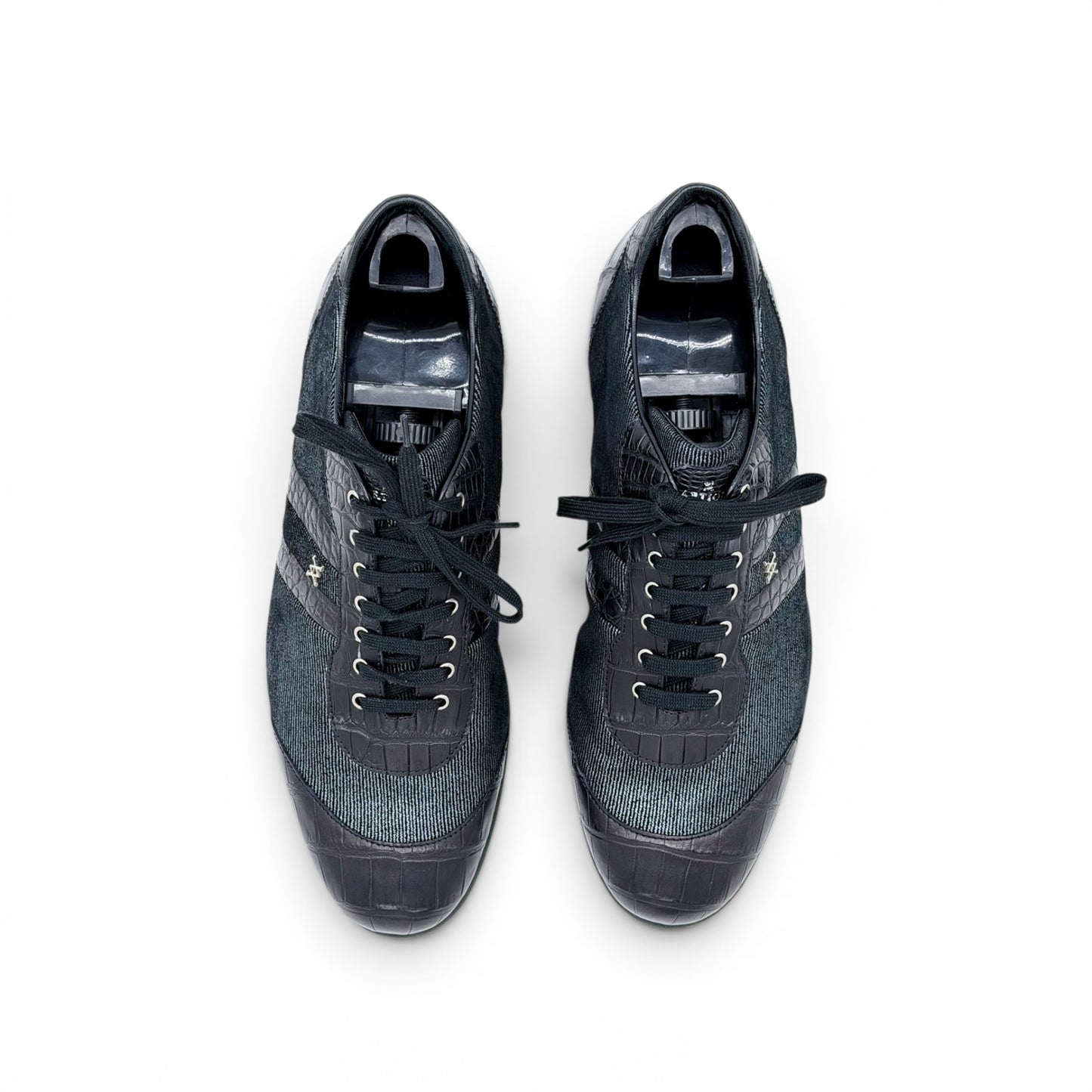 Sneakers Artioli en cuir de croco et cuir imprimé noir