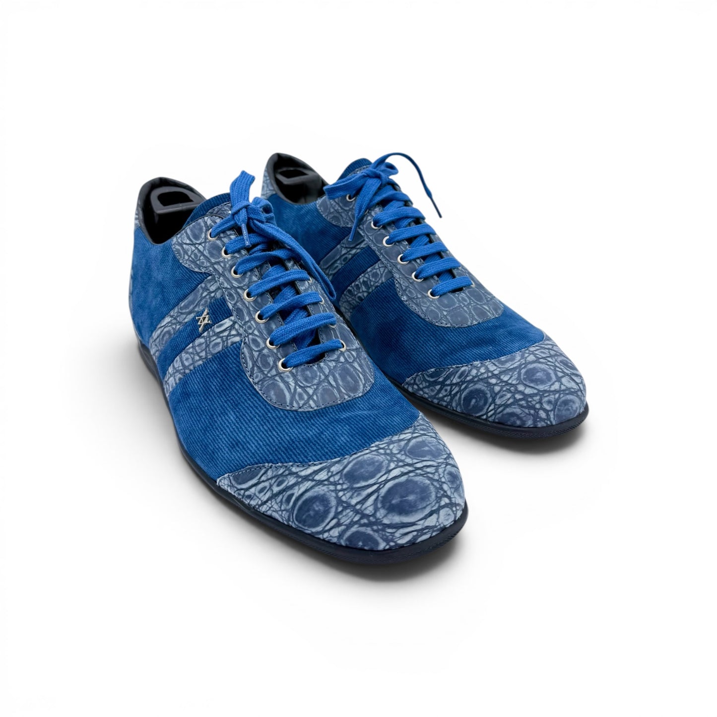 Sneakers Artioli en cuir de croco et suède bleu