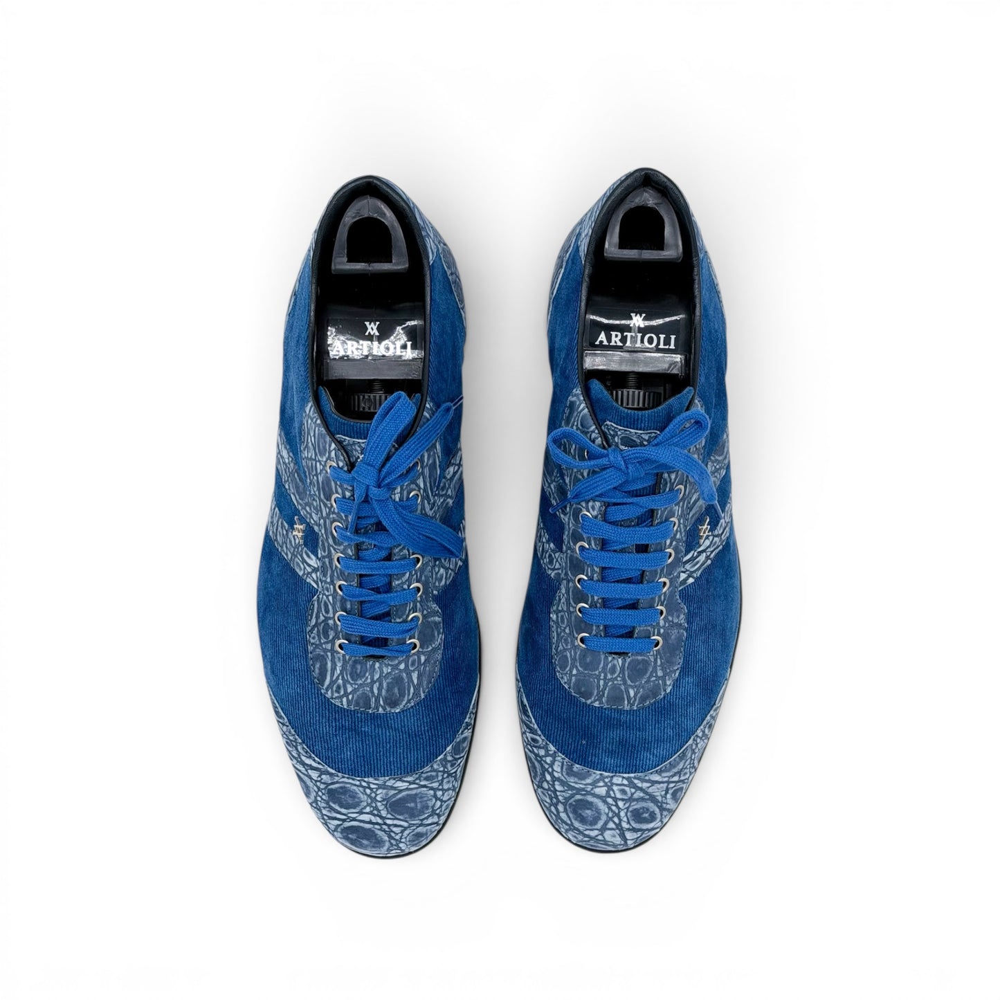 Sneakers Artioli en cuir de croco et suède bleu