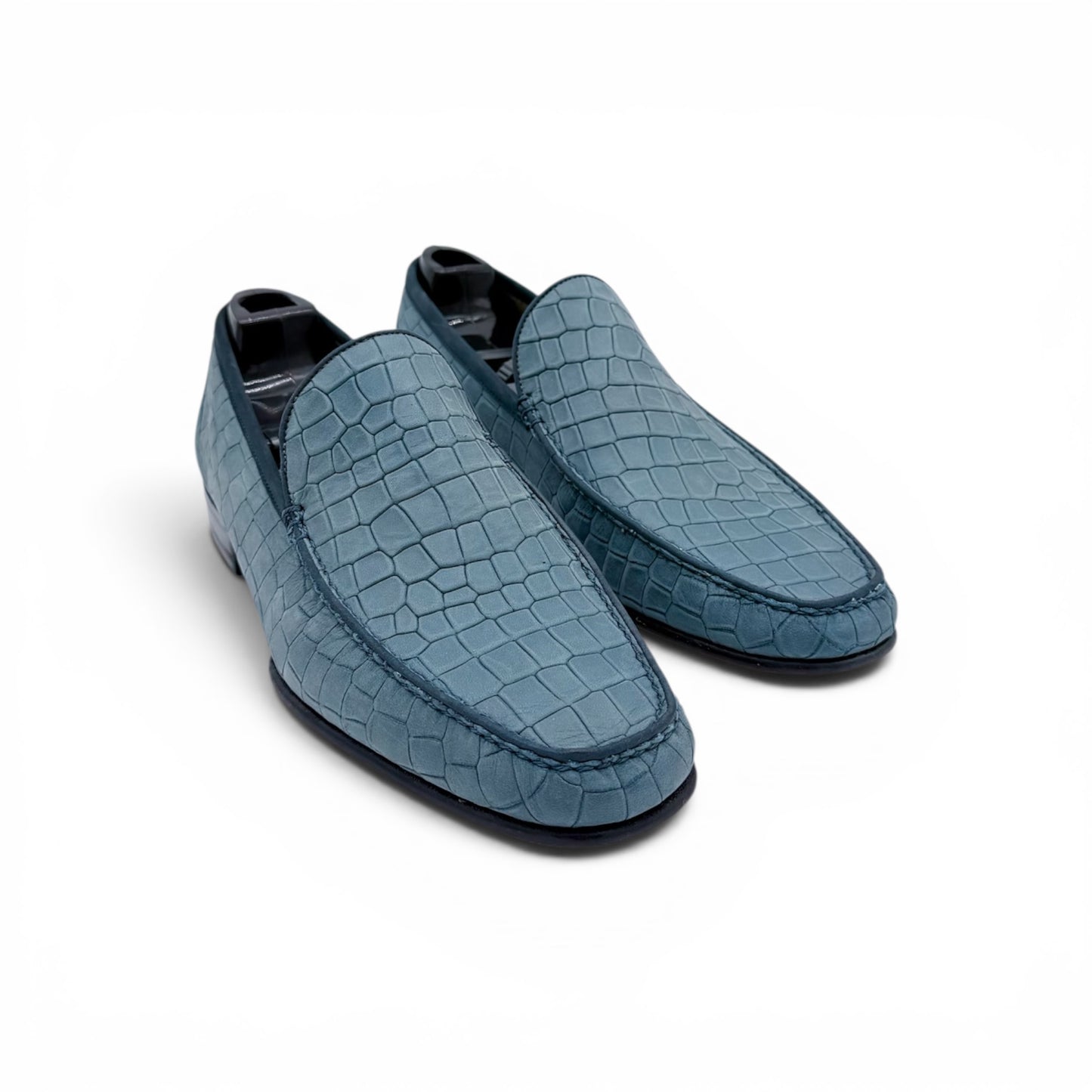 Mocassin Roberto Celk en cuir de croco nubuck bleu