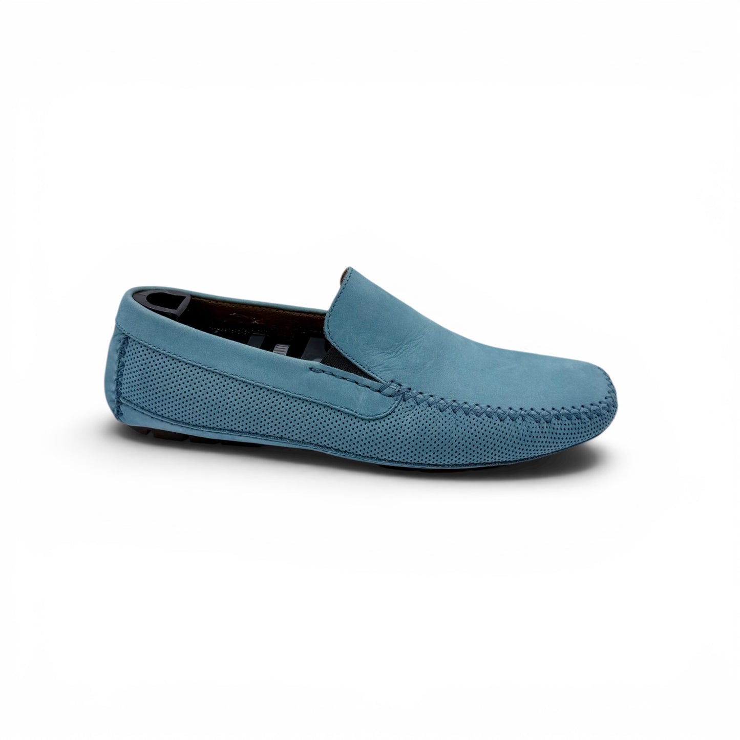 Mocassin car shoe Roberto Celk en suede lisse et perforé bleu