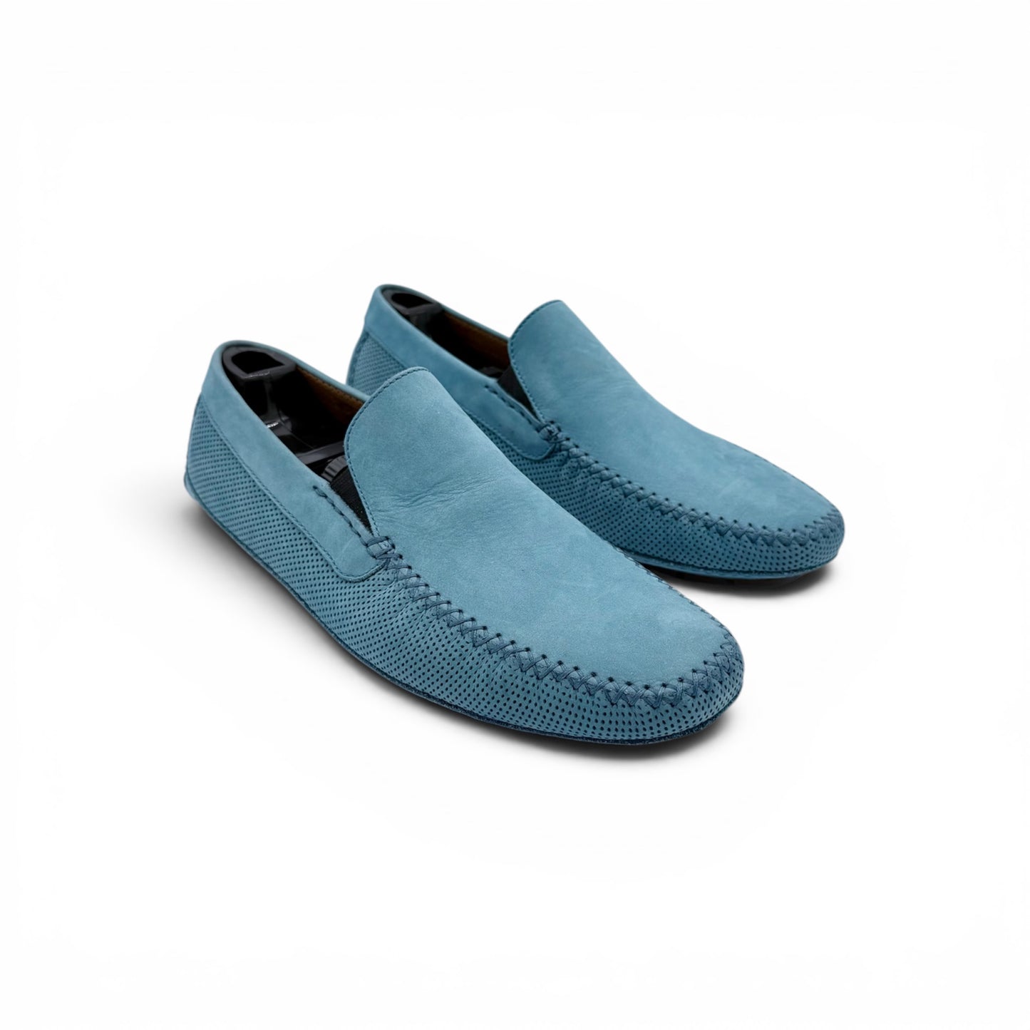 Mocassin car shoe Roberto Celk en suede lisse et perforé bleu