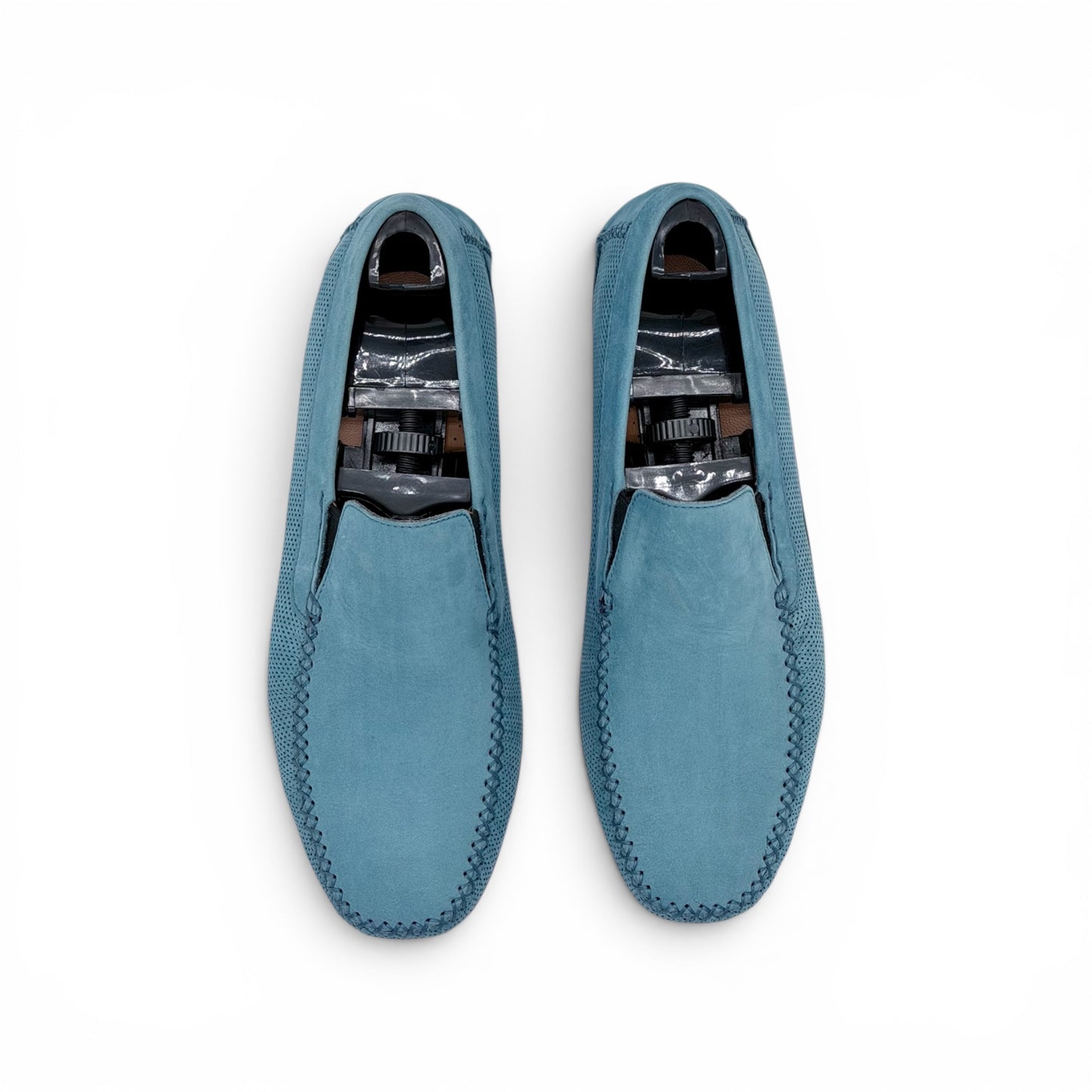 Mocassin car shoe Roberto Celk en suede lisse et perforé bleu