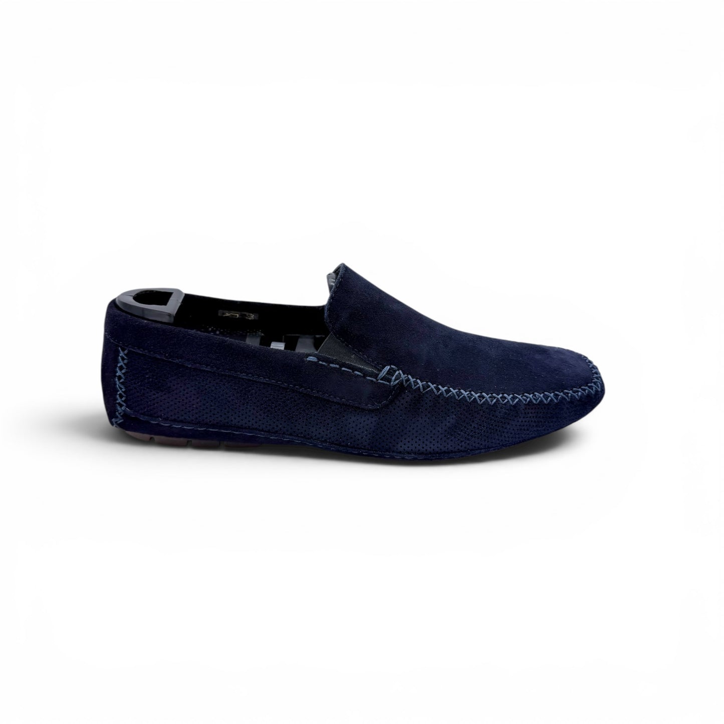 Mocassin car shoe Roberto Celk en suede lisse et perforé bleu marine