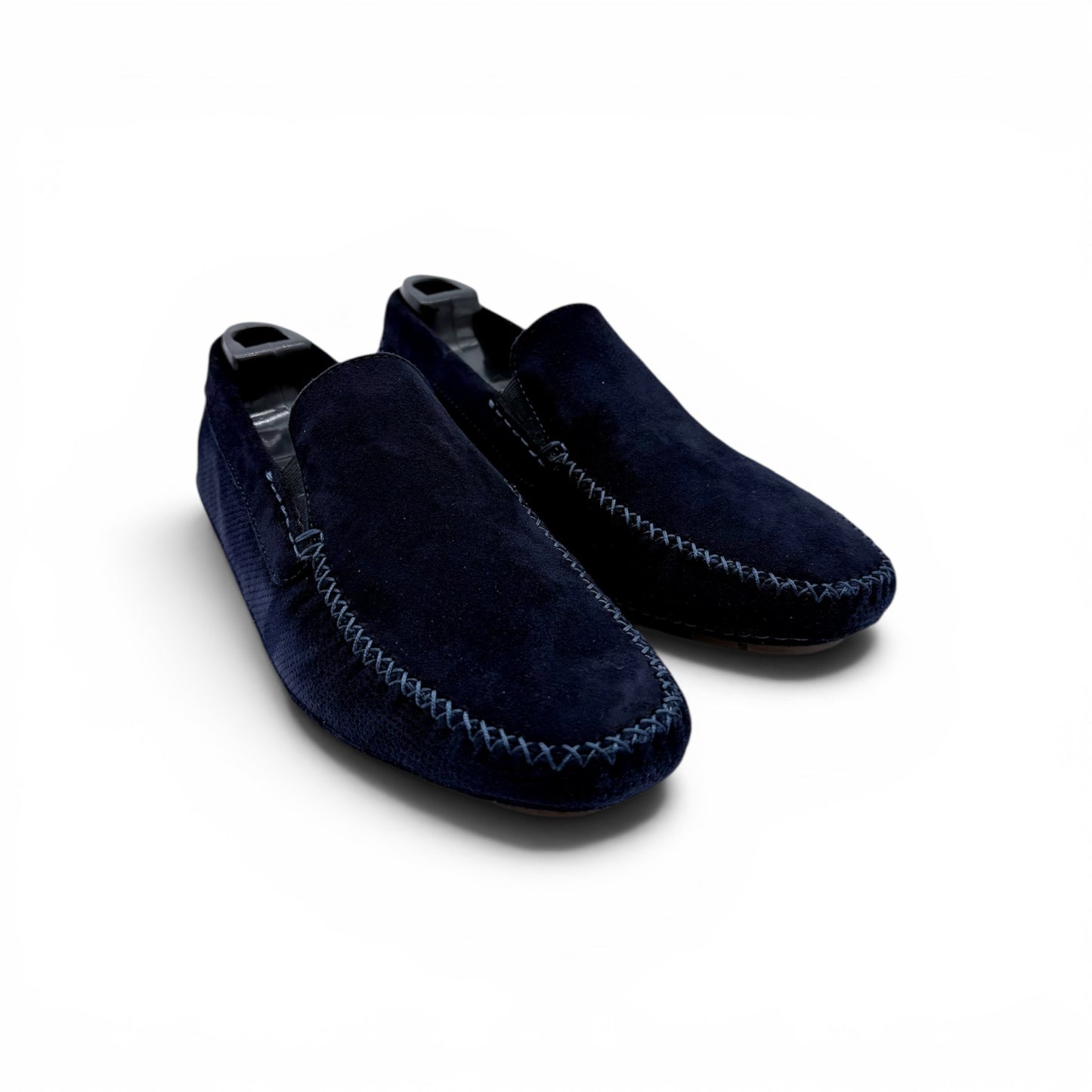 Mocassin car shoe Roberto Celk en suede lisse et perforé bleu marine