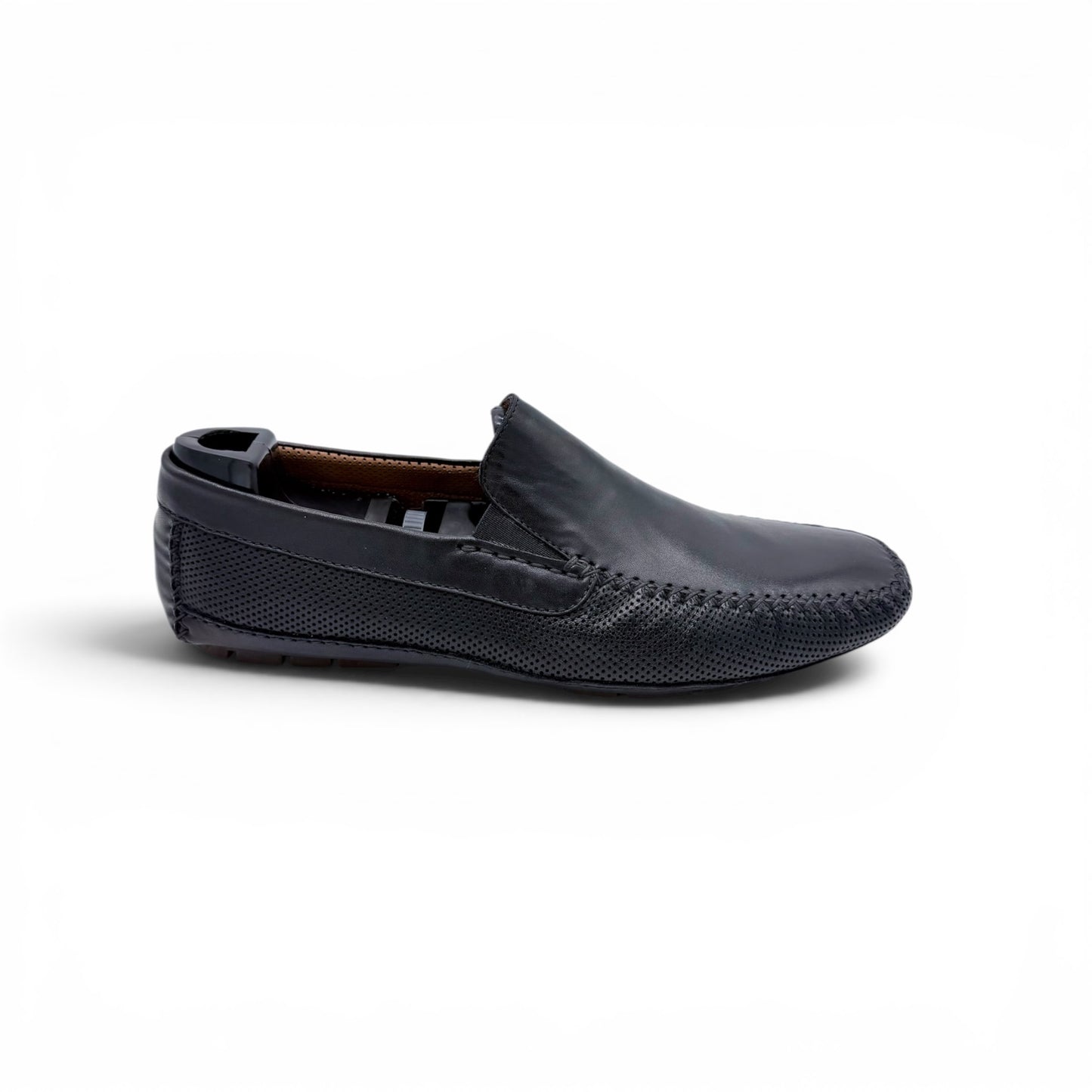 Mocassin car shoe Roberto Celk en cuir lisse et perforé noir