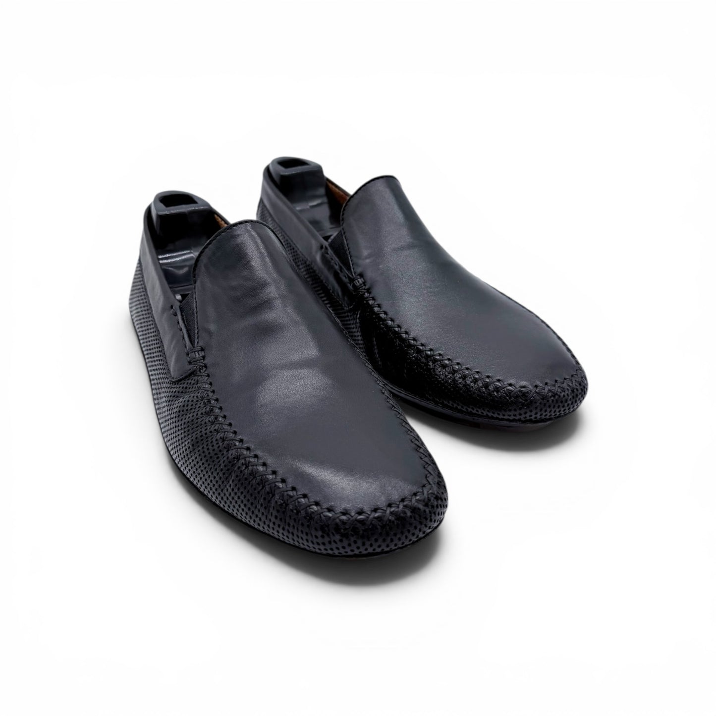 Mocassin car shoe Roberto Celk en cuir lisse et perforé noir