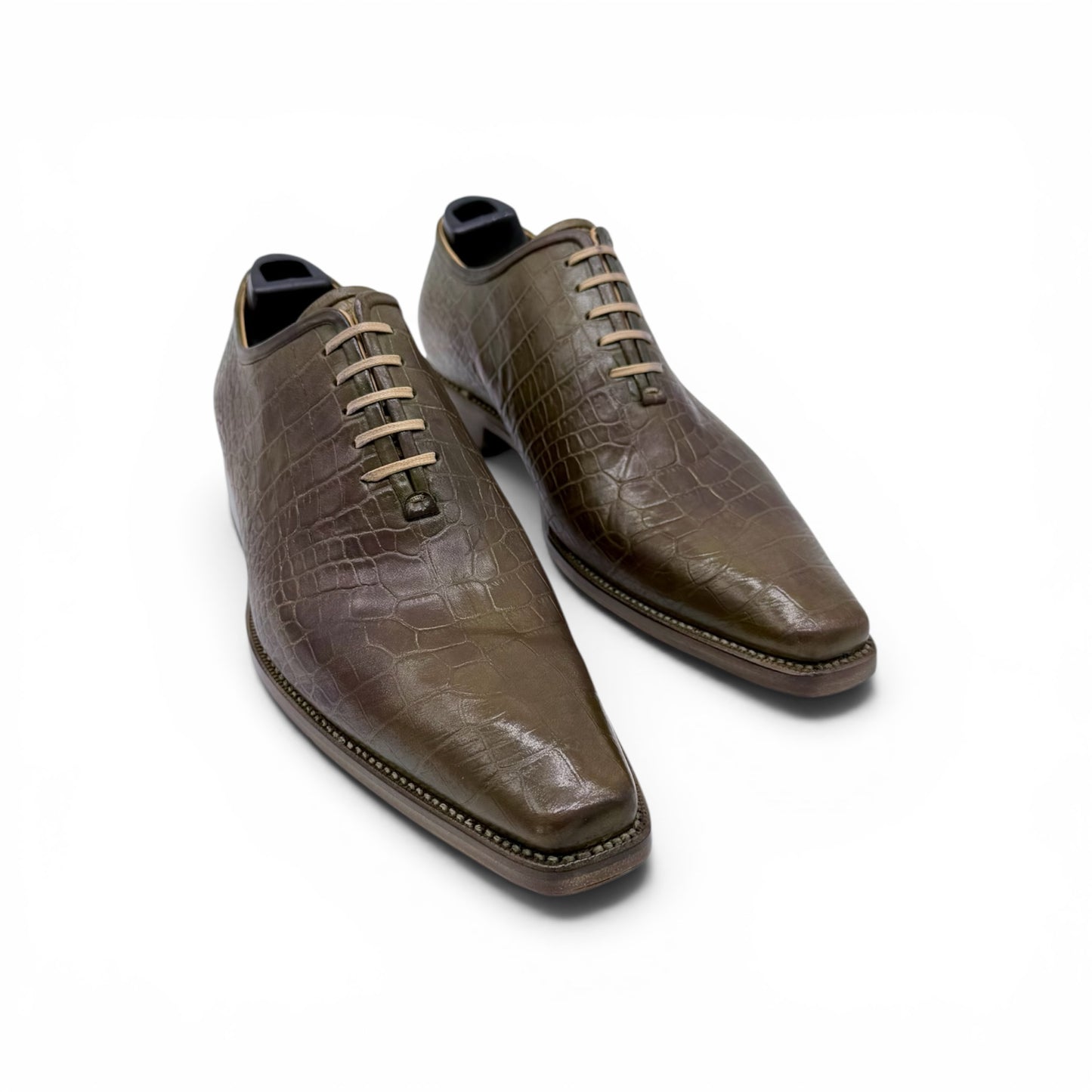 Richelieu Roberto Celk en cuir imprimé de crocodile vert olive