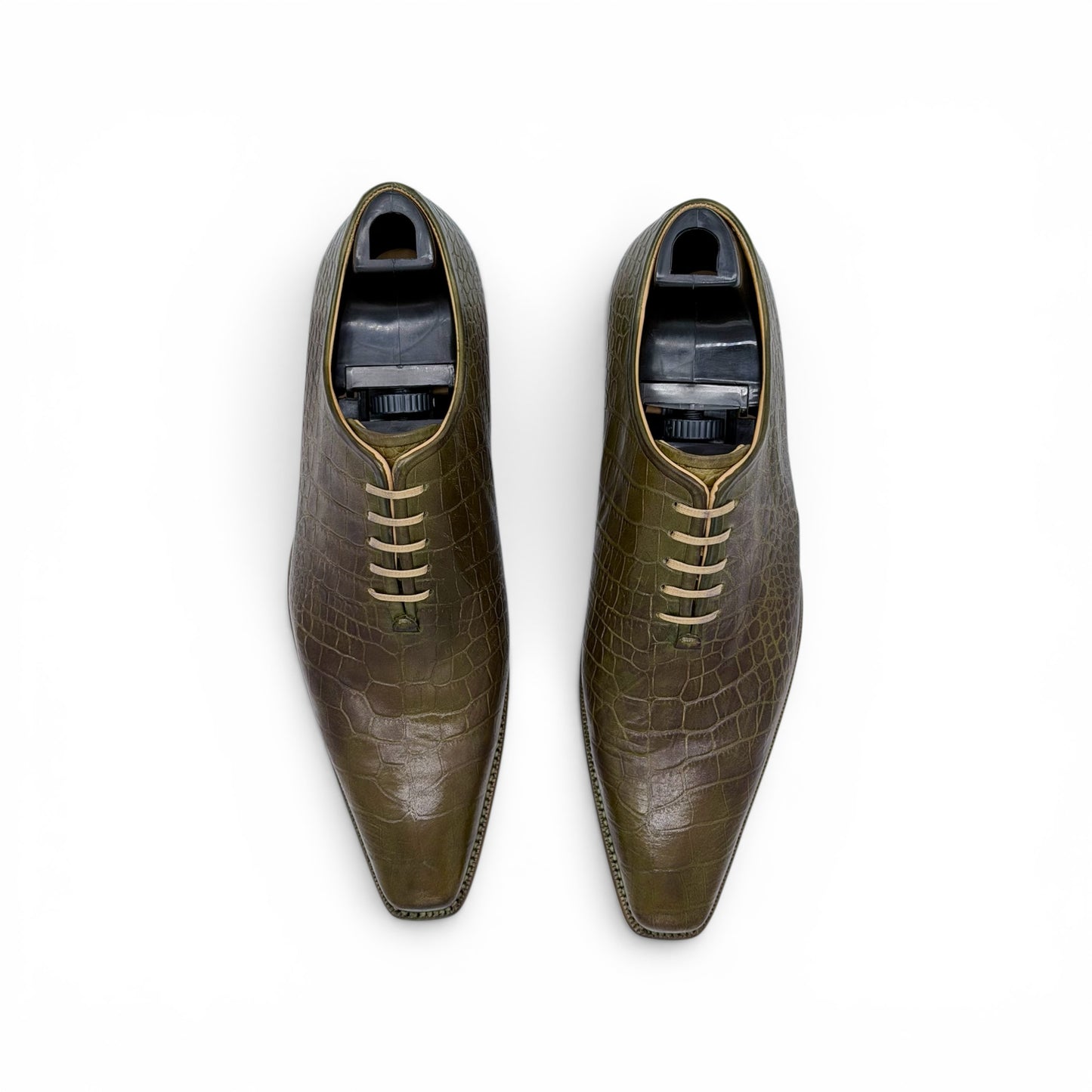 Richelieu Roberto Celk en cuir imprimé de crocodile vert olive