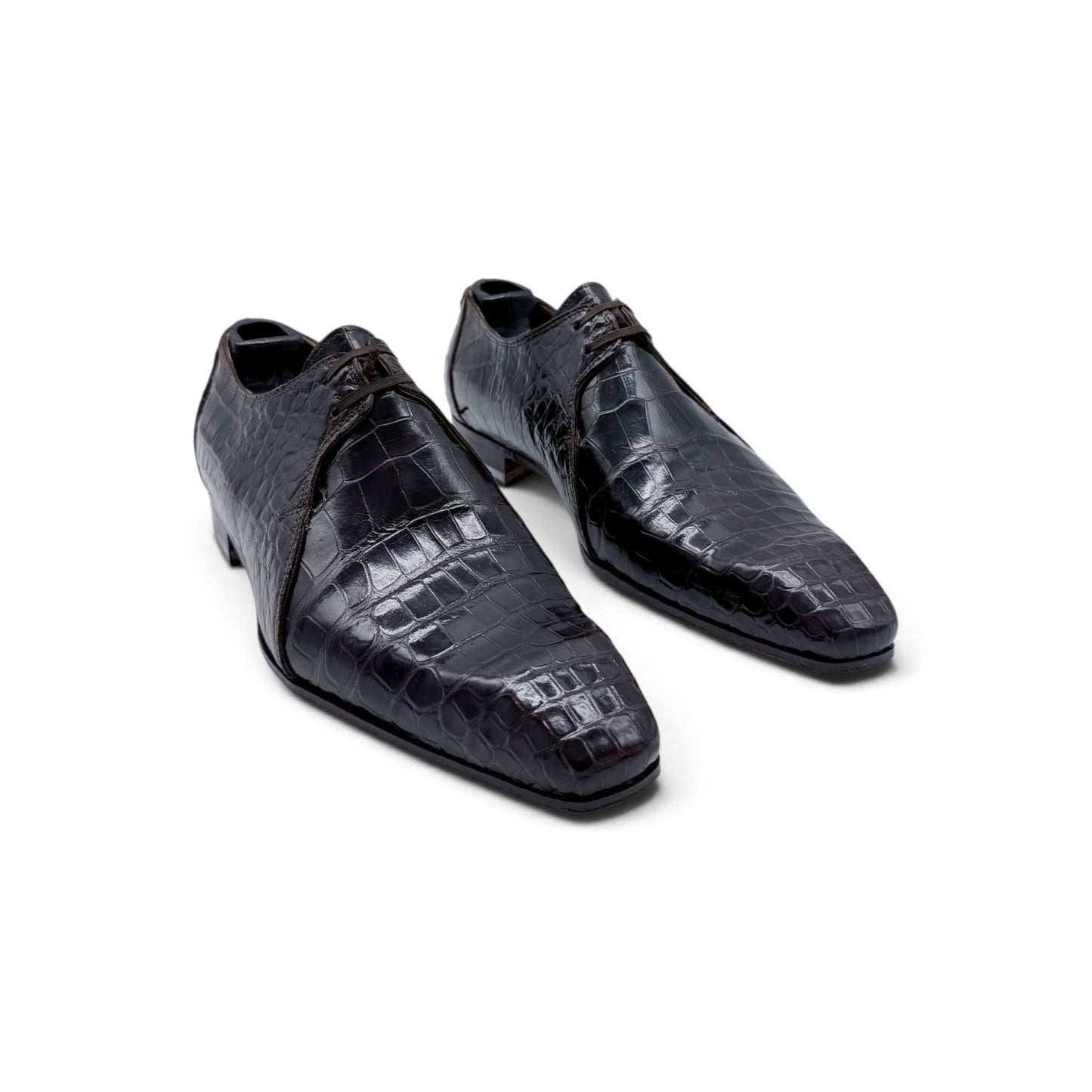 Derby Roberto Celk en cuir de crocodile marron foncé