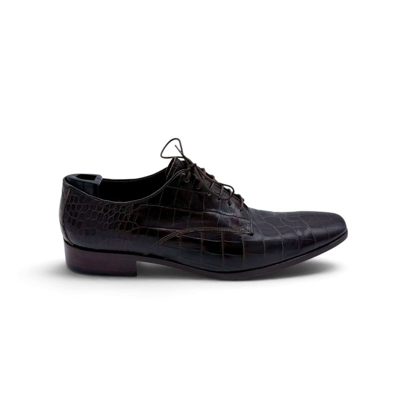 Derby Roberto Celk en cuir de crocodile marron foncé