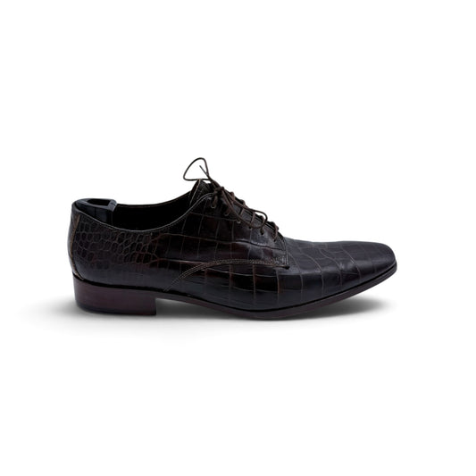 Derby Roberto Celk en cuir de crocodile marron foncé