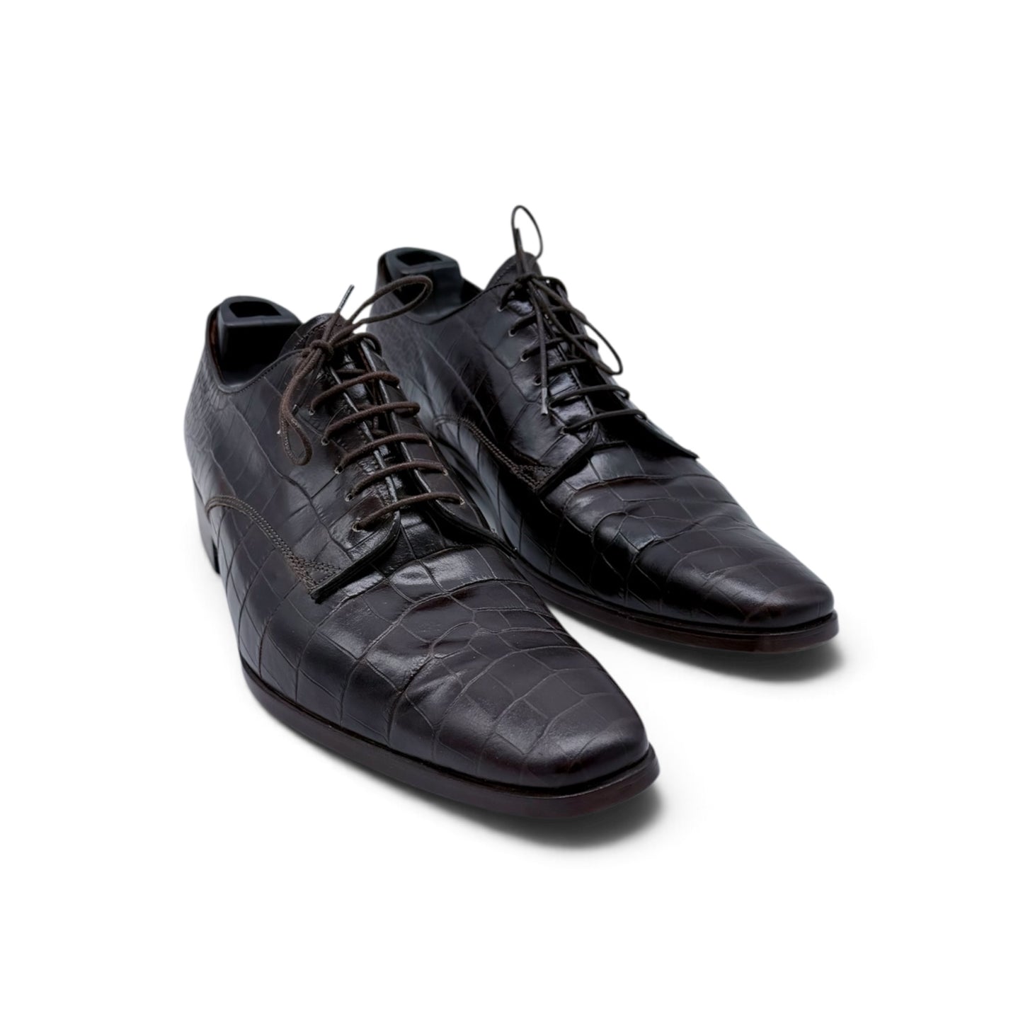 Derby Roberto Celk en cuir de crocodile marron foncé