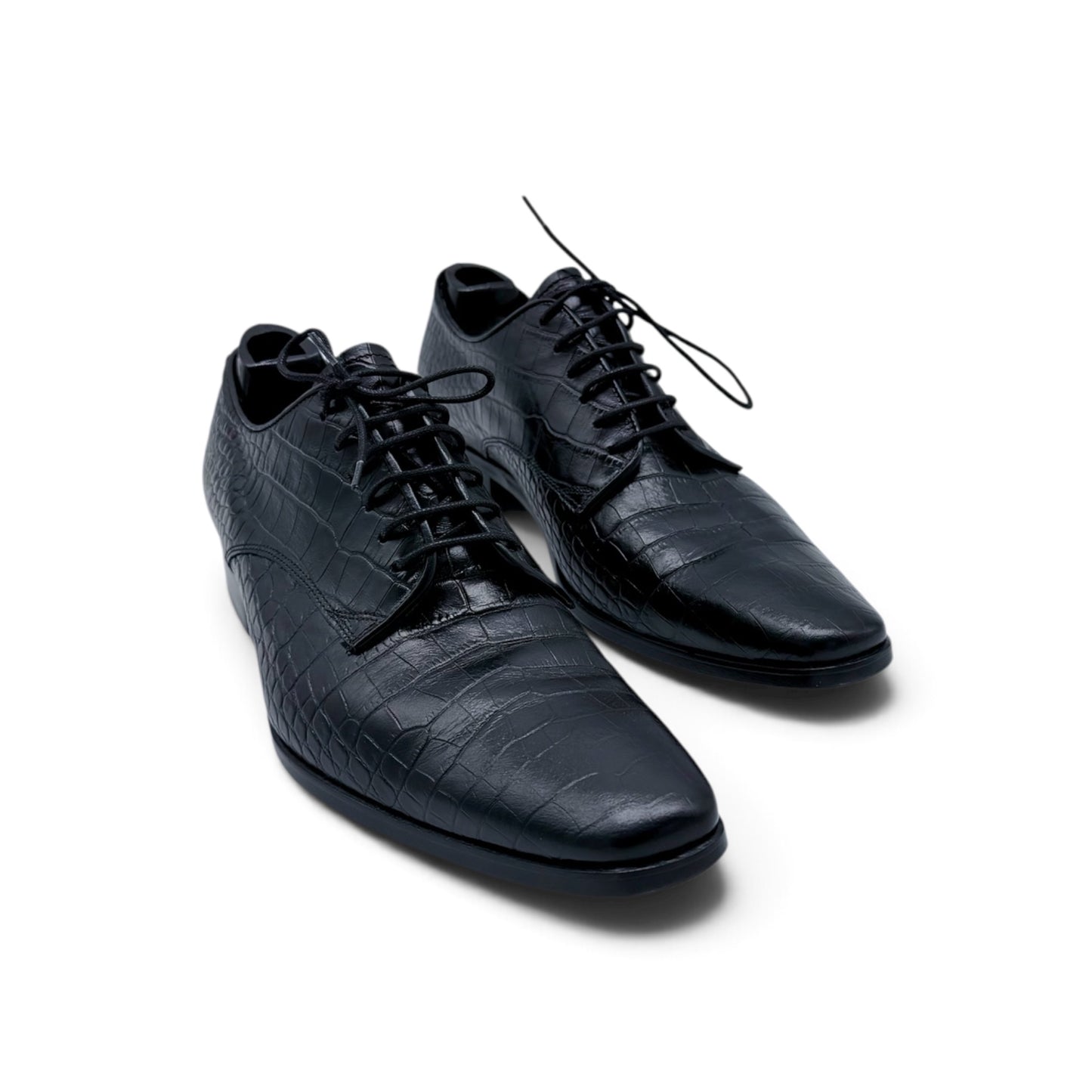 Derby Roberto Celk en cuir de crocodile noir