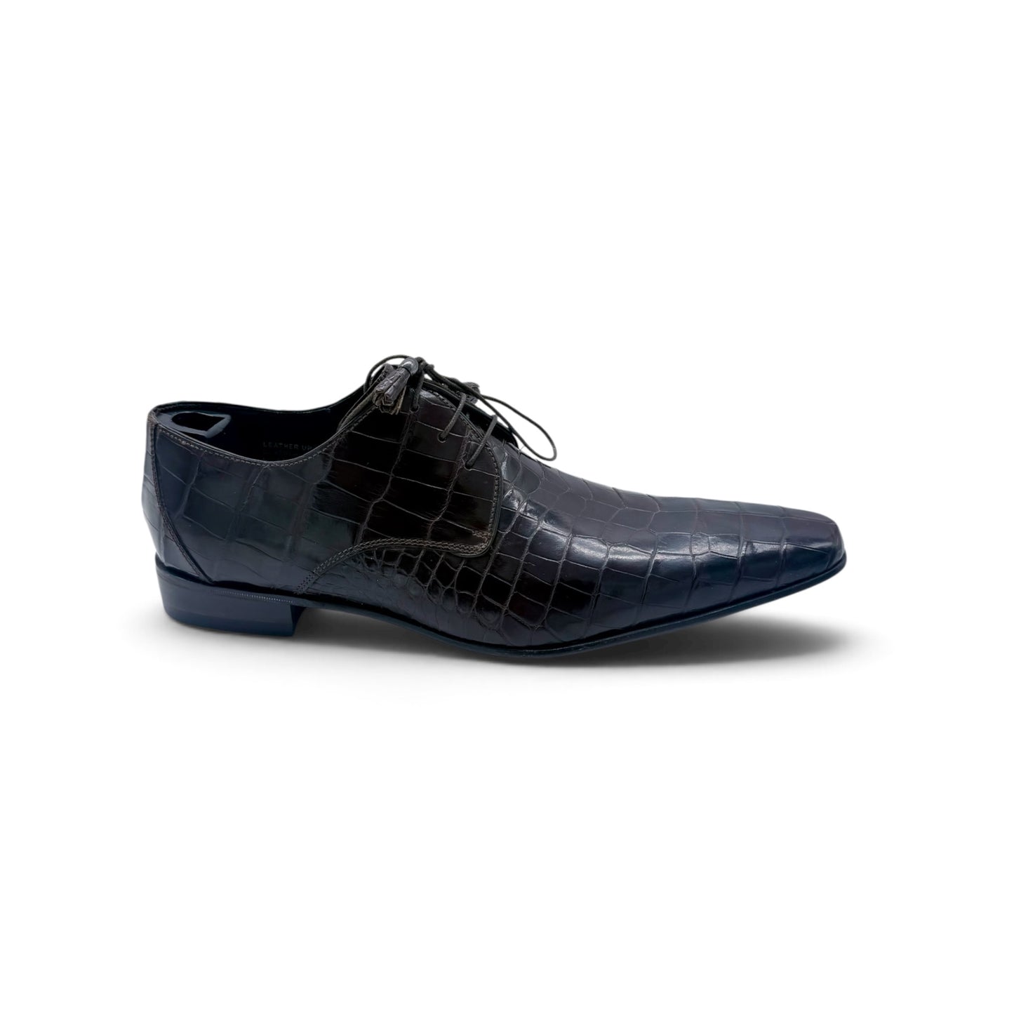 Derby Roberto Celk en cuir de crocodile marron foncé