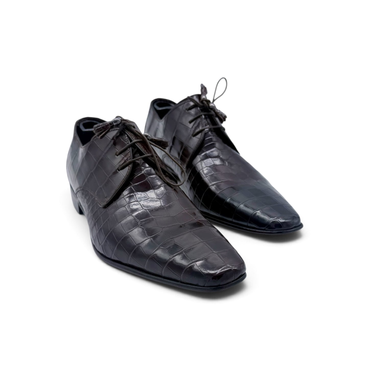 Derby Roberto Celk en cuir de crocodile marron foncé