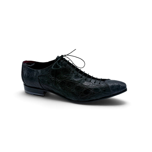 Derby Roberto Celk en cuir de crocodile noir