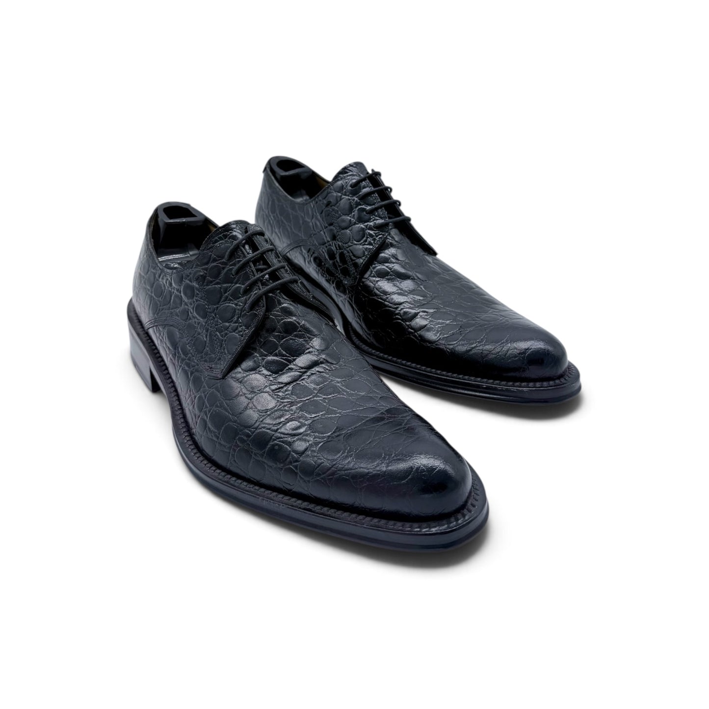 Derby Roberto Celk en cuir de crocodile noir