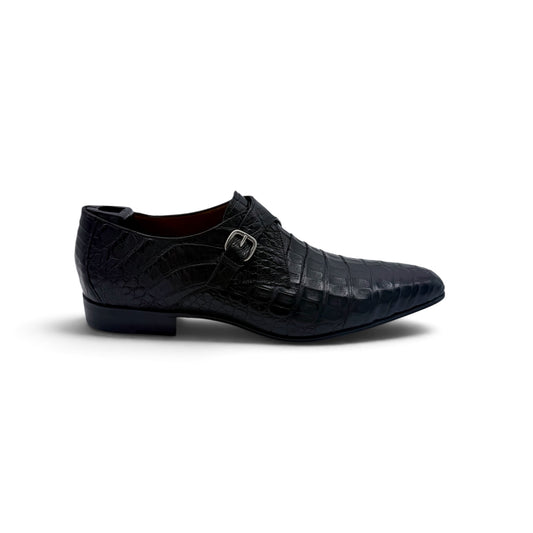 Soulier à boucle argentée Roberto Celk en cuir de crocodile noir